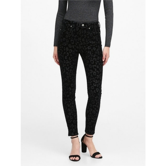 Banana Republic Denim - Banana Republic Flocked Leopard Print Hi-Rise Skinny Ankle Jean